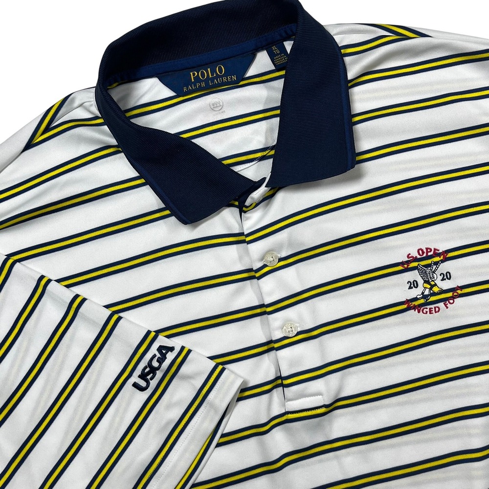 Polo Ralph Lauren Golf Shirt Mens XL White Striped 2020 US Open Winged Foot Polo